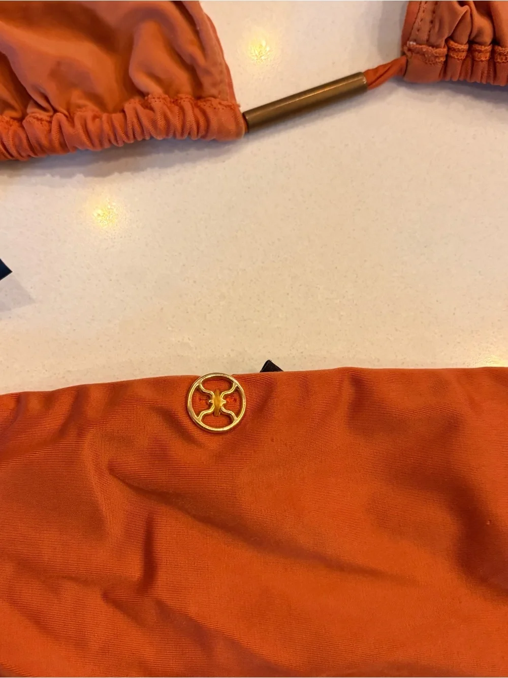Vix Paula Hermanny, Lucy Triangle Side-Tie  Bikini Set in Burnt Orange, Size M&L